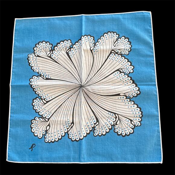 Set of 4 Mid Century Modern Cotton Napkins Blue Floral Print 17x17 Vintage - Picture 1 of 2